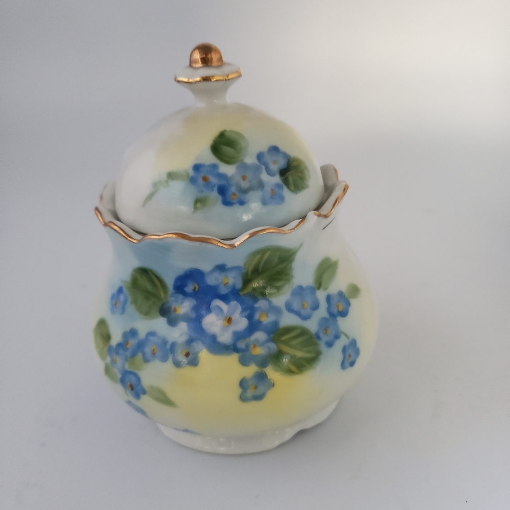 Lefton Vintage Blue Bells Handpainted Sugar Jar